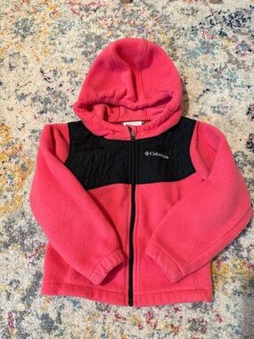 Columbia Pink Hooded Fleece Jacket with Black Yoke